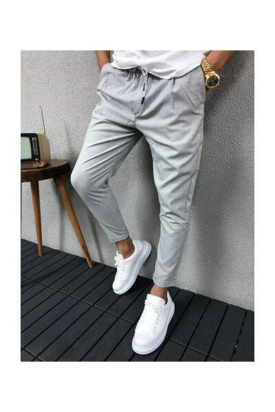 Men's Slim Fit Double Grey Jogger Pants - 2