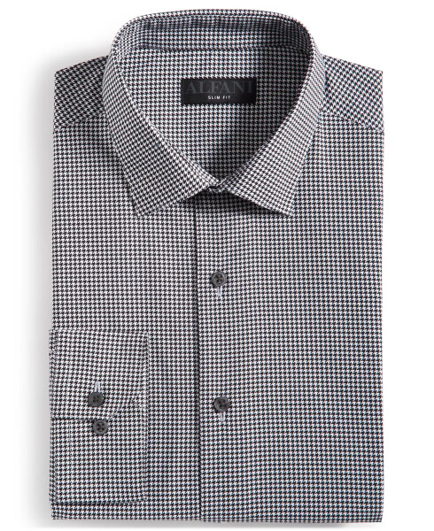 Men's Slim Fit Houndstooth Dress Shirt, Created for Modazone Black White - 4