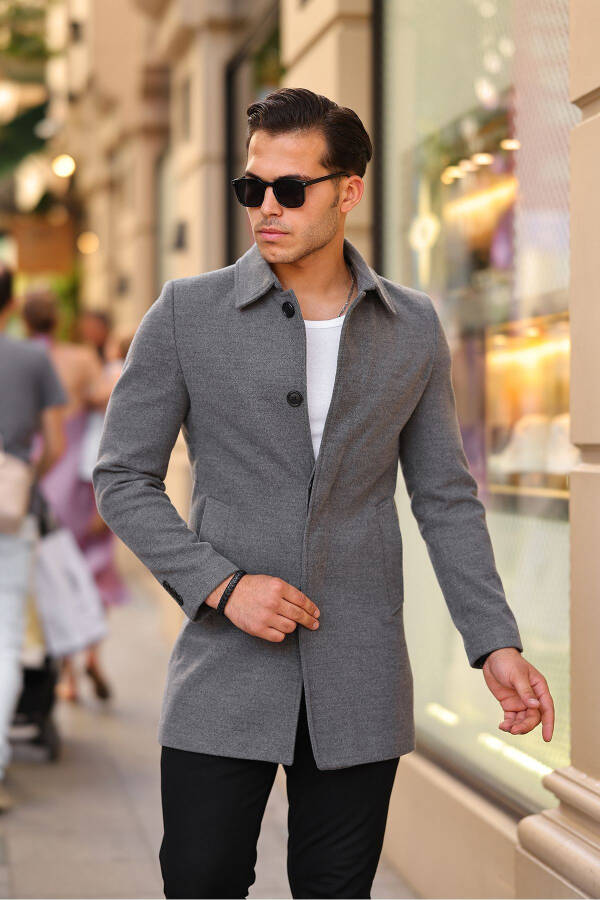 Men's Slim Fit Long Cashmere Coat - 10