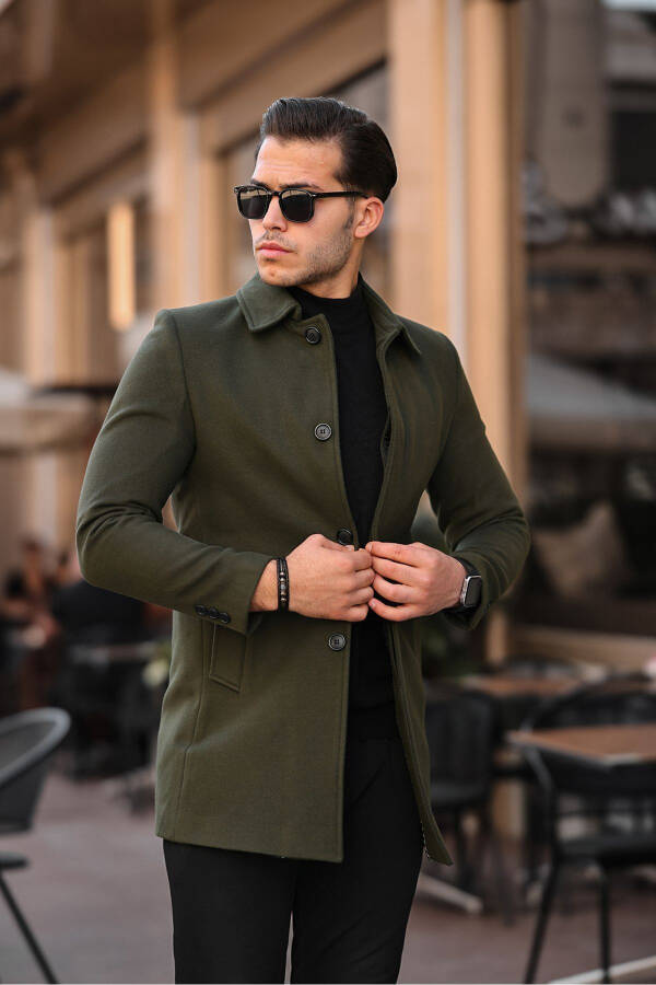 Men's Slim Fit Long Wool Coat - 8