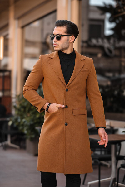 Men's Slim Fit Long Wool Coat - 8