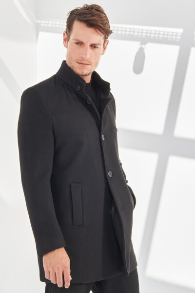 Men's Slim Fit Long Wool Coat - 1