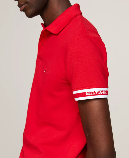 Men's Slim Fit Monotype Cuff Short Sleeve Polo Shirt Primary Red - 4