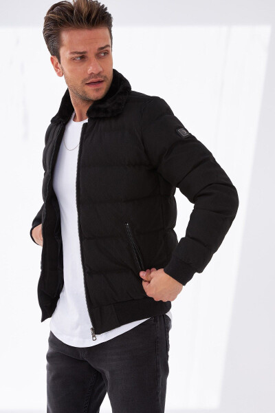 Men's Slim Fit Puffer Carbon Leather Jacket - 5