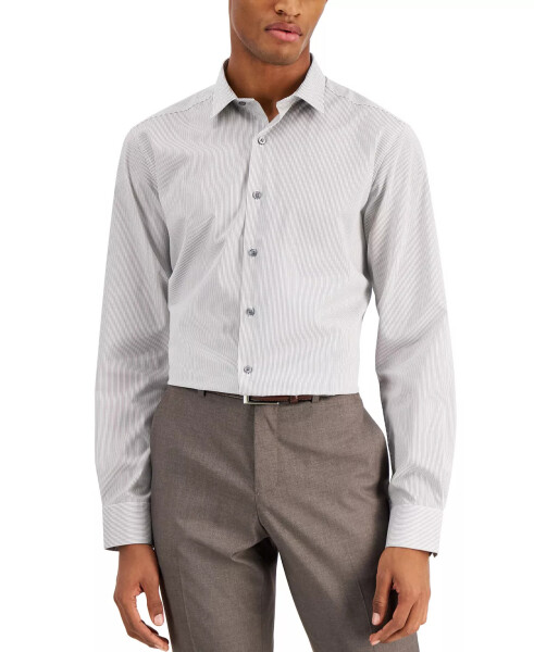 Men's Slim Fit Stripe Dress Shirt, Created for Modazone Grey White - 1