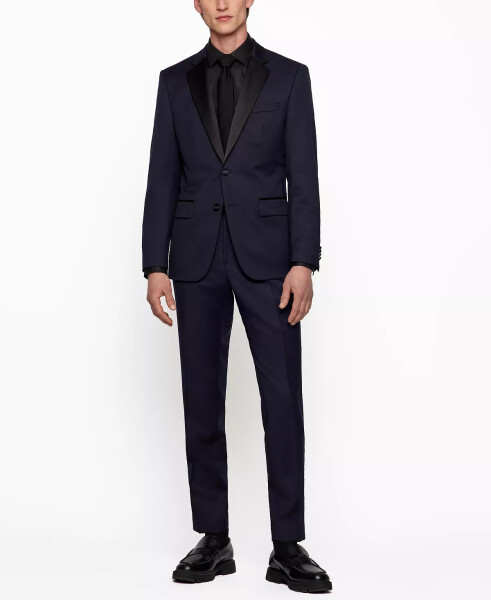 Men's Slim-Fit Tuxedo Trousers Dark Blue - 4