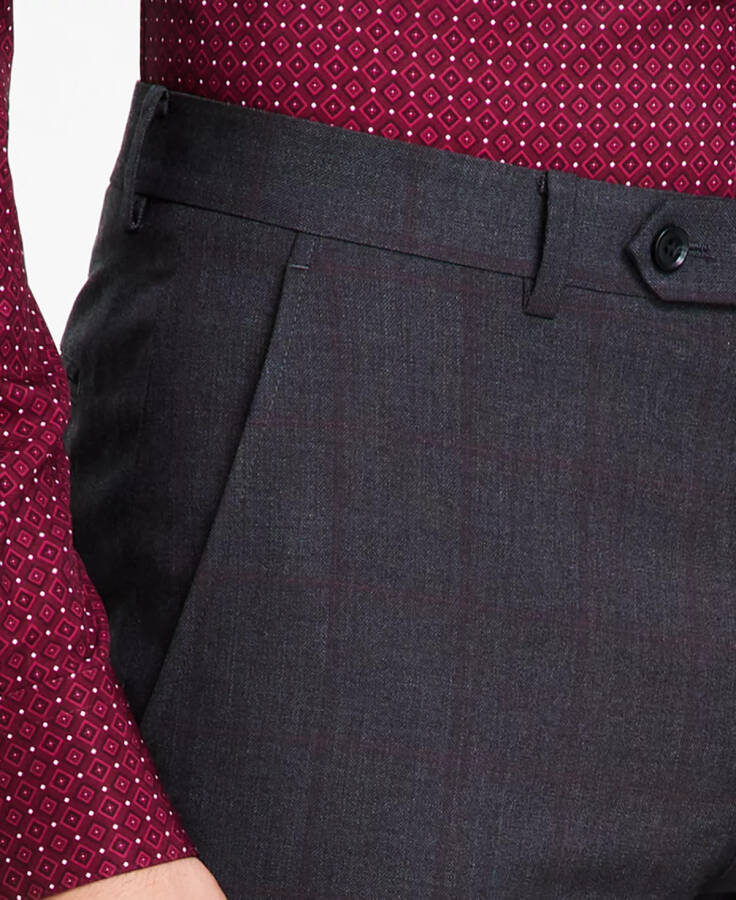 Men's Slim-Fit Windowpane Check Suit Pants, Created for Modazone Grey/burgundy - 5