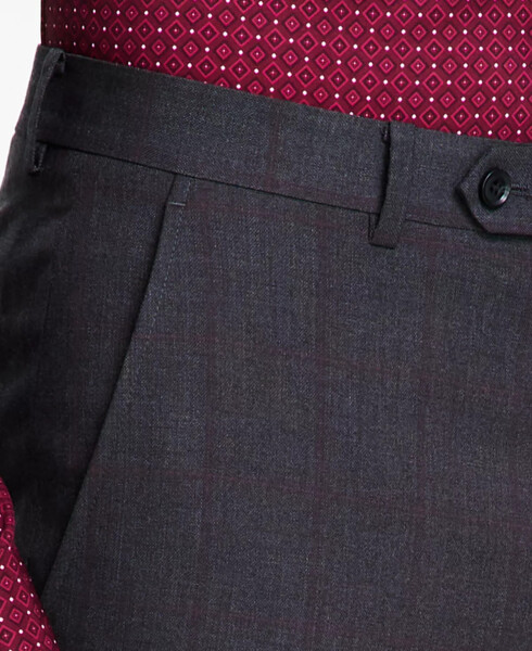 Men's Slim-Fit Windowpane Check Suit Pants, Created for Modazone Grey/burgundy - 6