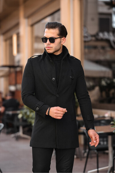 Men's slim fit wool blend long peacoat - 2