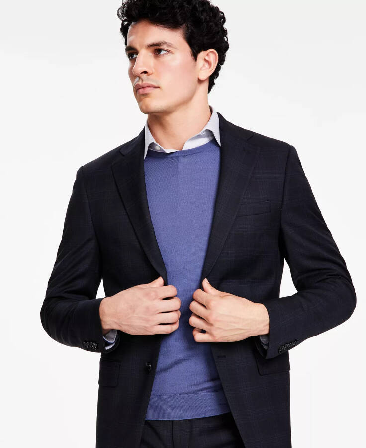 Men's Slim-Fit Wool-Blend Stretch Suit Jacket Black Blue - 3