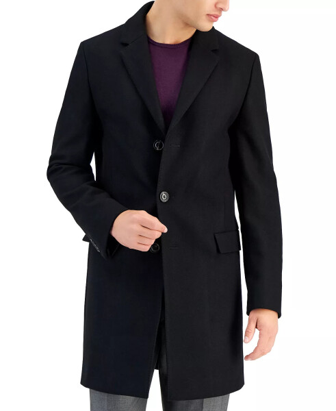 Men's Slim-Fit Wool Classic Black Overcoat Black - 4