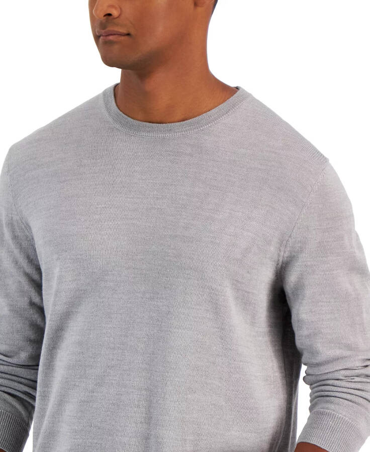 Men's Solid Crew Neck Merino Wool Blend Sweater, Created for Modazone - Smoke Heather - 3