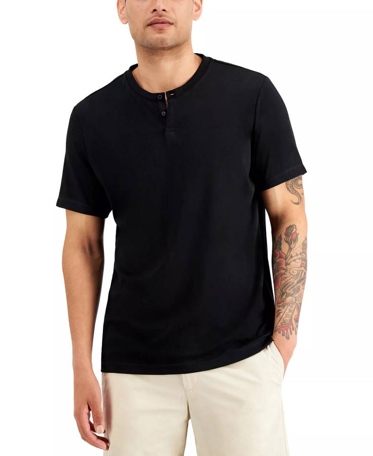 Men's Solid Henley, Created for Modazone Deep Black - 1