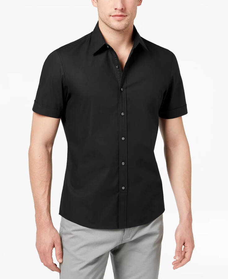 Men's Solid Stretch Button-Front Shirt Black - 1