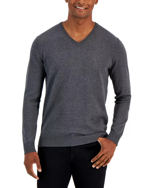 Men's Solid V-Neck Cotton Sweater, Created for Modazone Charcoal Heather - 5