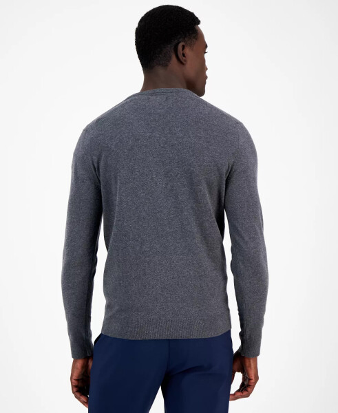 Men's Solid V-Neck Cotton Sweater, Created for Modazone Charcoal Heather - 2