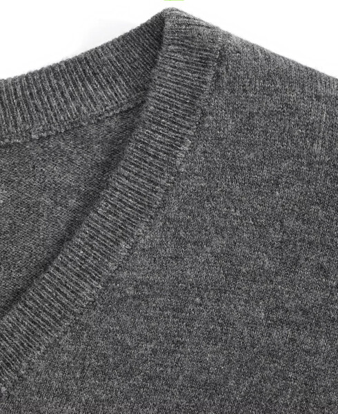 Men's Solid V-Neck Cotton Sweater, Created for Modazone Charcoal Heather - 3