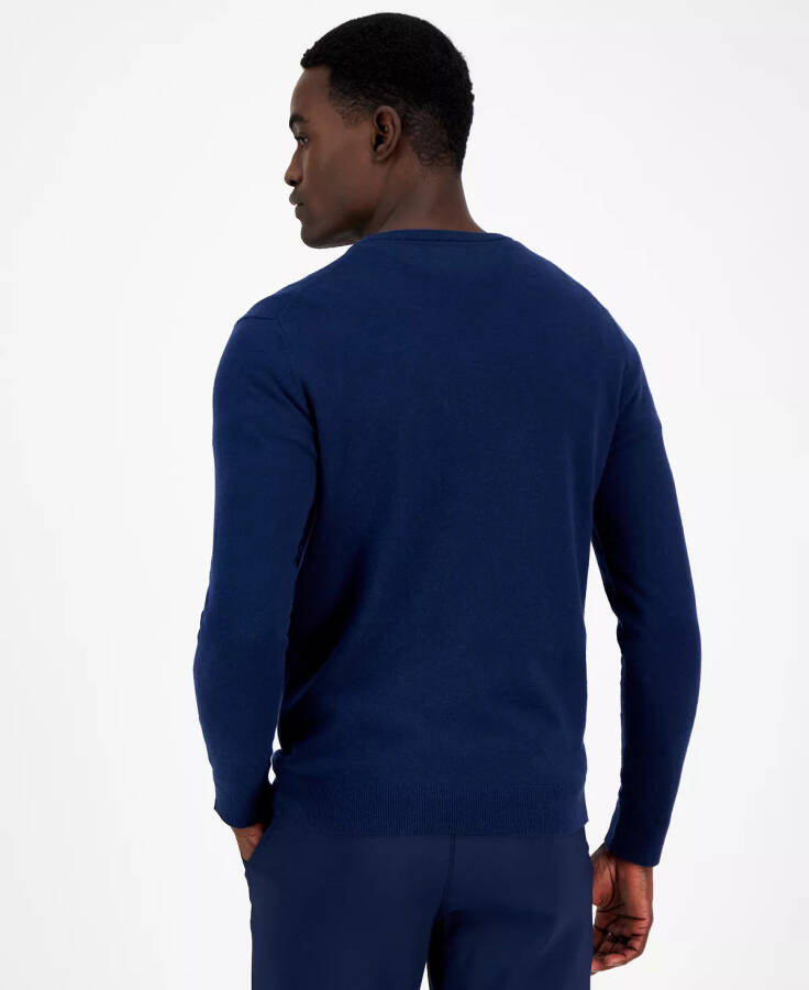 Men's Solid V-Neck Cotton Sweater, Created for Modazone - Neo Navy - 2