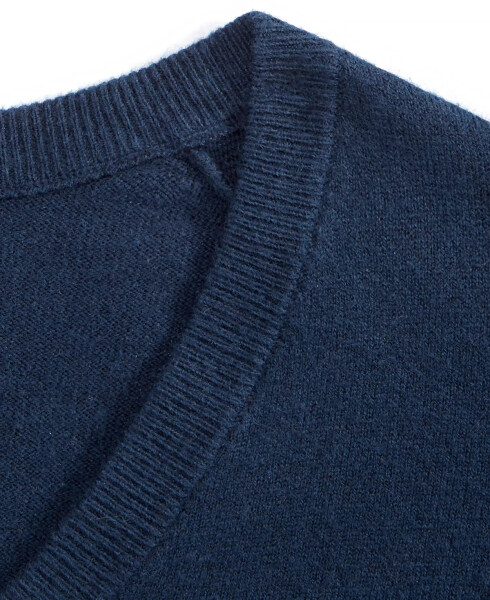 Men's Solid V-Neck Cotton Sweater, Created for Modazone - Neo Navy - 3