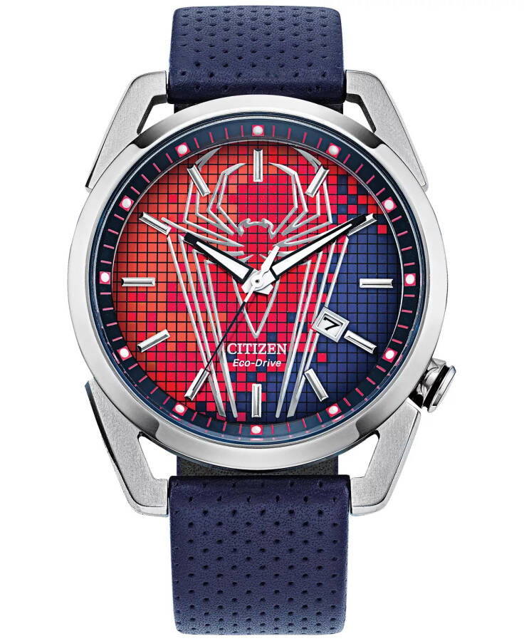 Men's Spider-Man Blue Leather Strap Watch 42mm Blue - 1