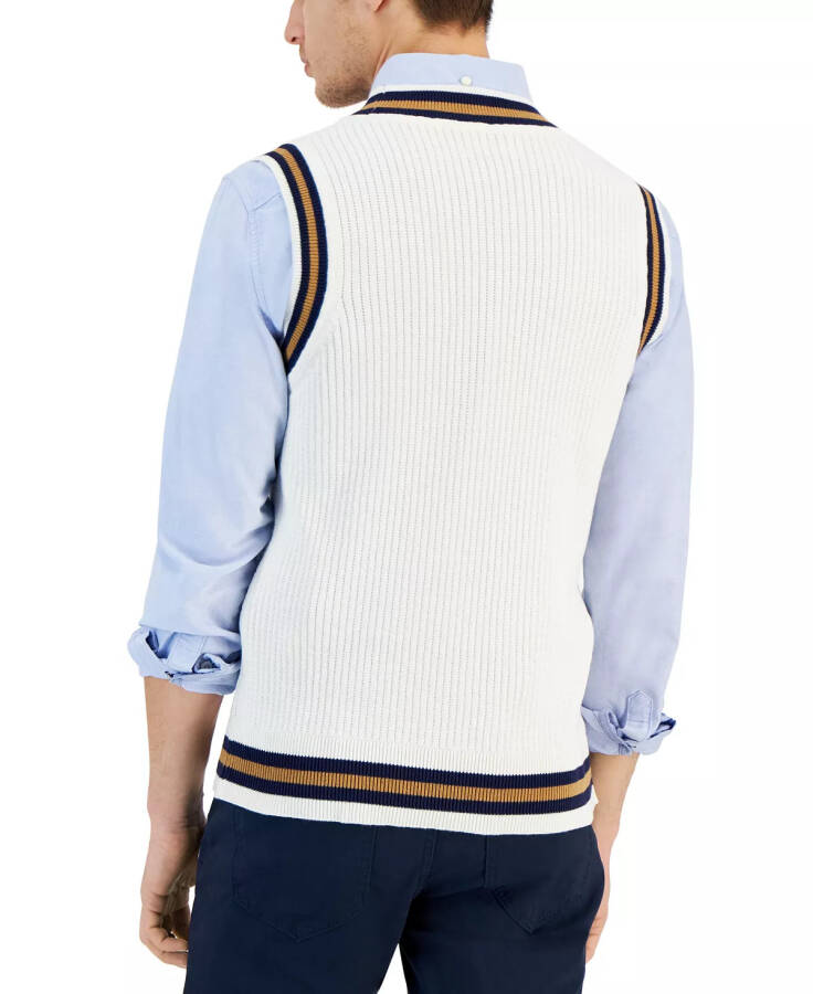 Men's Spliced V-Neck Striped-Trim Sweater Vest, Created for Macy's Winter Ivory - 2