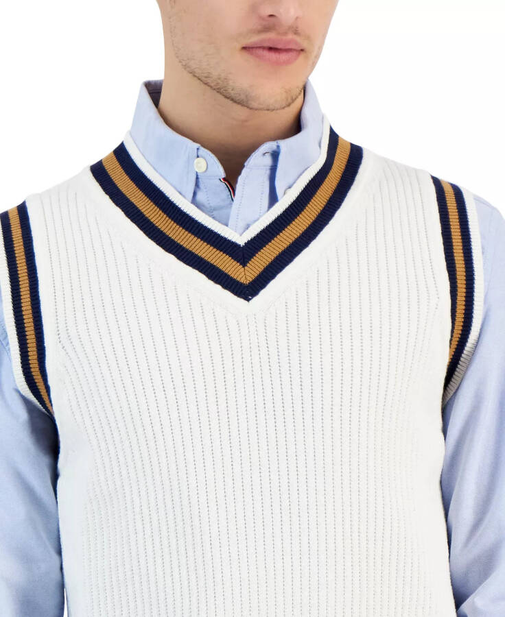 Men's Spliced V-Neck Striped-Trim Sweater Vest, Created for Macy's Winter Ivory - 3