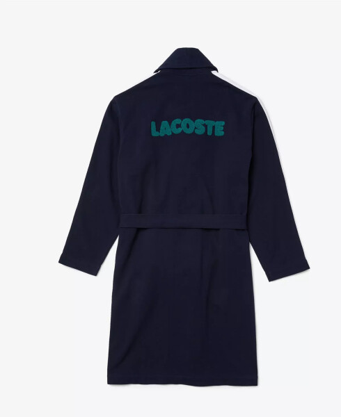 Men's Sport-Inspired Textured Badges Cotton Pique Bathrobe Navy Blue - 7