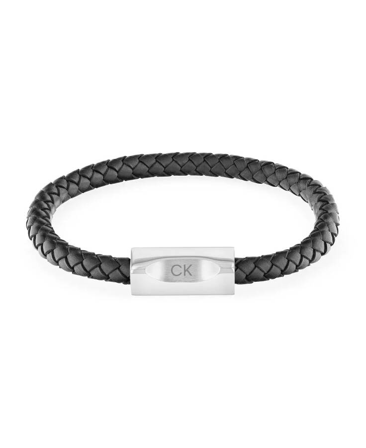 Men's Stainless Steel Black Braided Leather Bracelet Black - 1