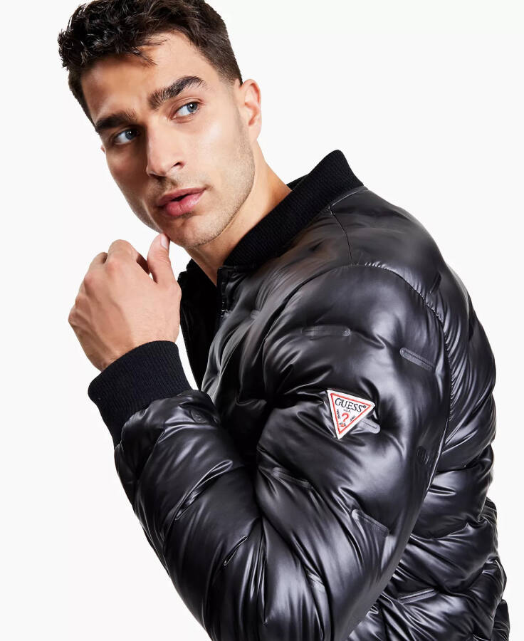 Men's Stamp Quilt Puffer Bomber Jacket Black - 3