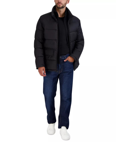 Men's Stand Collar Puffer Jacket with Bib Black - 1