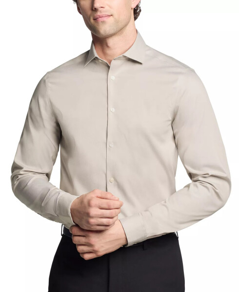 Men's Steel Plus Slim Fit Modern Pin Cord Dress Shirt Taupe - 1