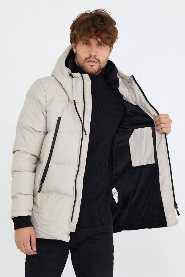 Men's Stone Slim Fit Hooded Stand Collar Puffer Coat & Jacket - 9