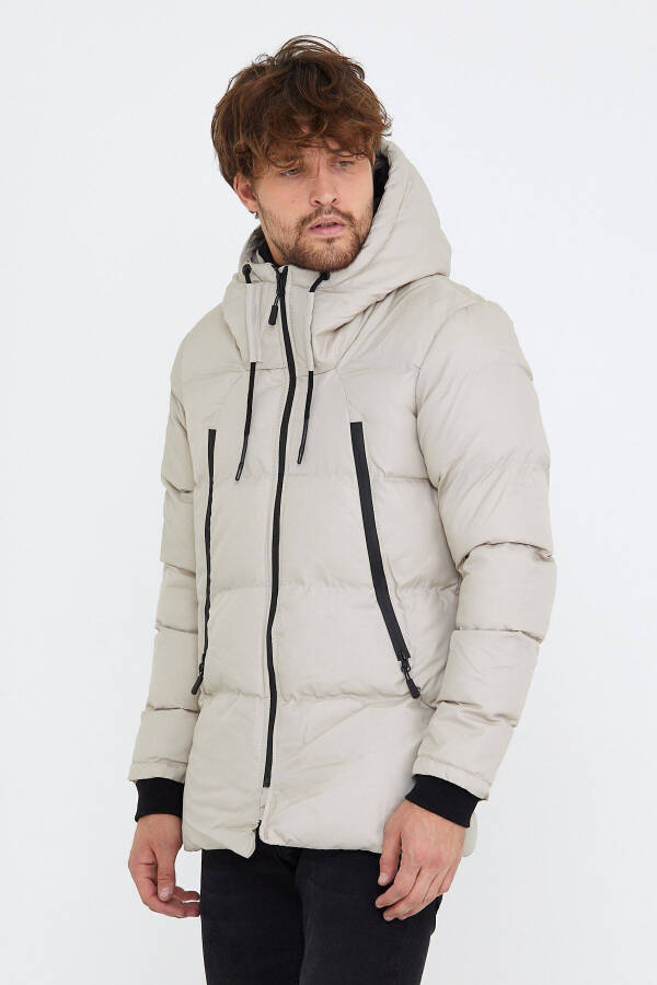 Men's Stone Slim Fit Hooded Stand Collar Puffer Coat & Jacket - 11