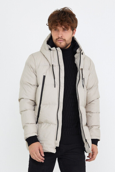 Men's Stone Slim Fit Hooded Stand Collar Puffer Coat & Jacket - 13