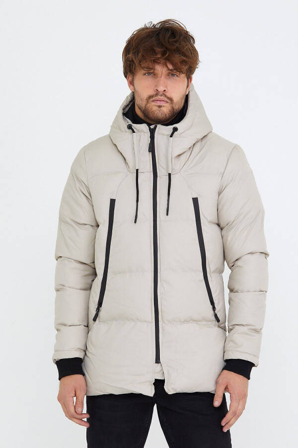 Men's Stone Slim Fit Hooded Stand Collar Puffer Coat & Jacket - 6