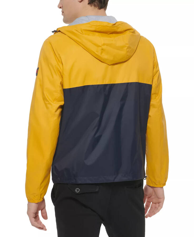 Men's Stretch Hooded Zip-Front Rain Jacket Yellow Navy - 2