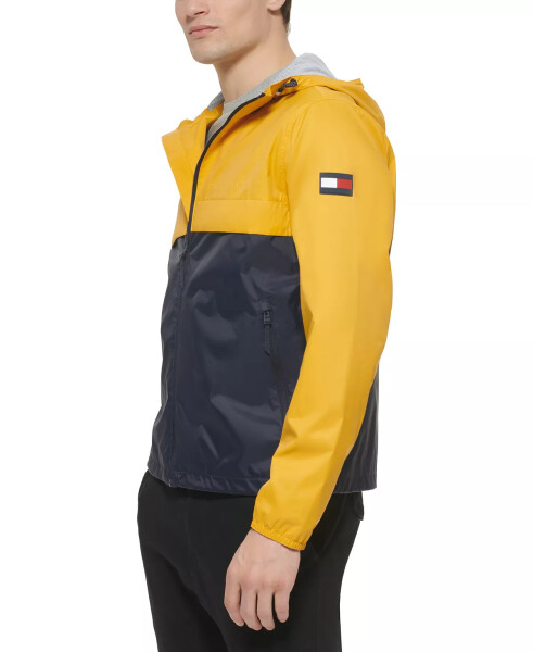 Men's Stretch Hooded Zip-Front Rain Jacket Yellow Navy - 3