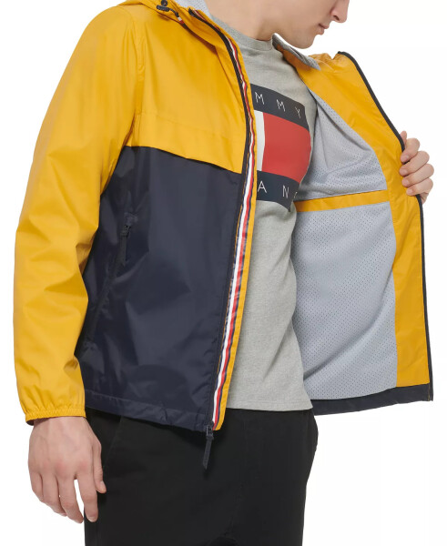 Men's Stretch Hooded Zip-Front Rain Jacket Yellow Navy - 4