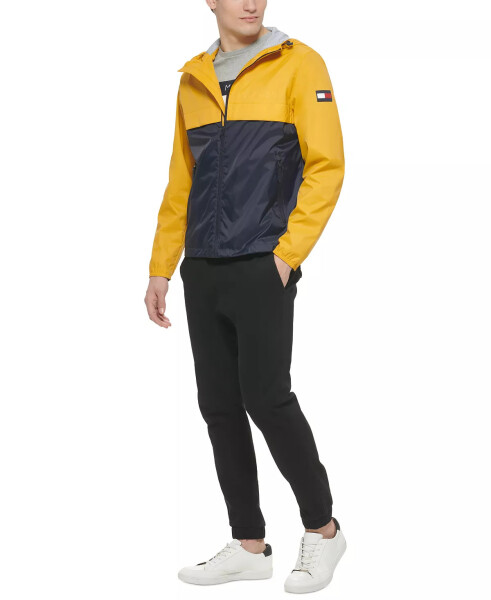 Men's Stretch Hooded Zip-Front Rain Jacket Yellow Navy - 5