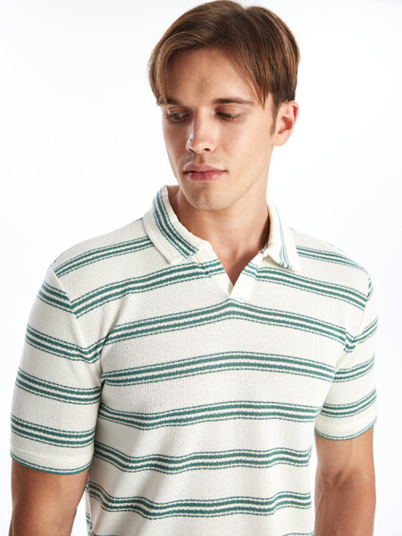 Men's Striped Cotton Polo Shirt with Short Sleeves - 2