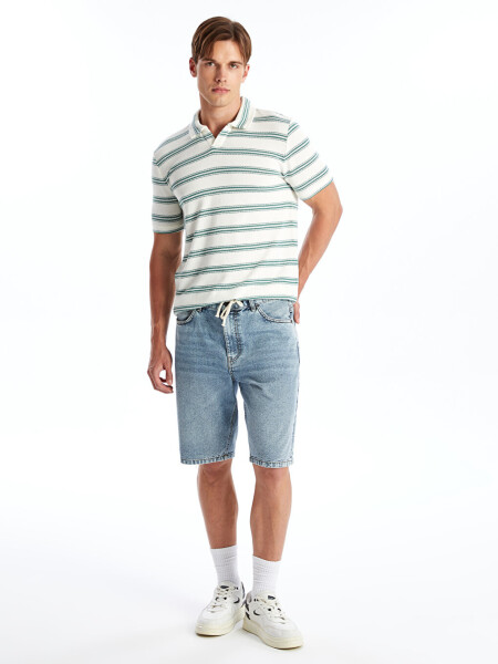 Men's Striped Cotton Polo Shirt with Short Sleeves - 3