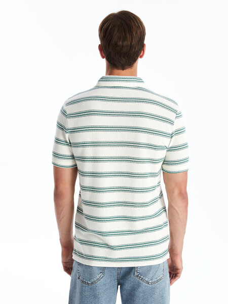 Men's Striped Cotton Polo Shirt with Short Sleeves - 5