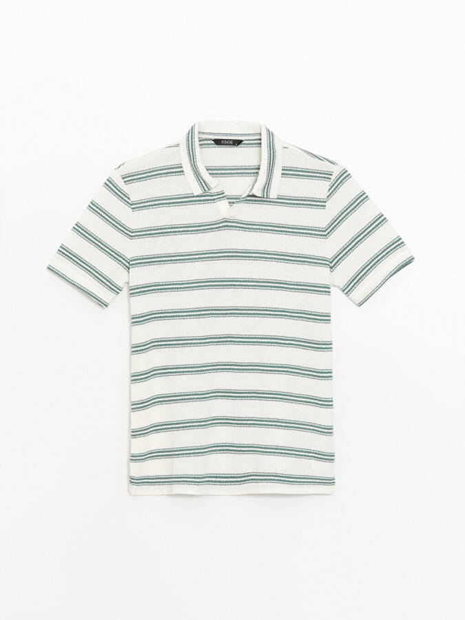 Men's Striped Cotton Polo Shirt with Short Sleeves - 6