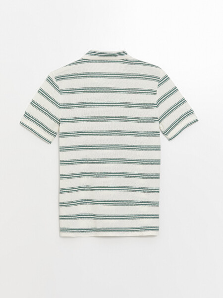 Men's Striped Cotton Polo Shirt with Short Sleeves - 7