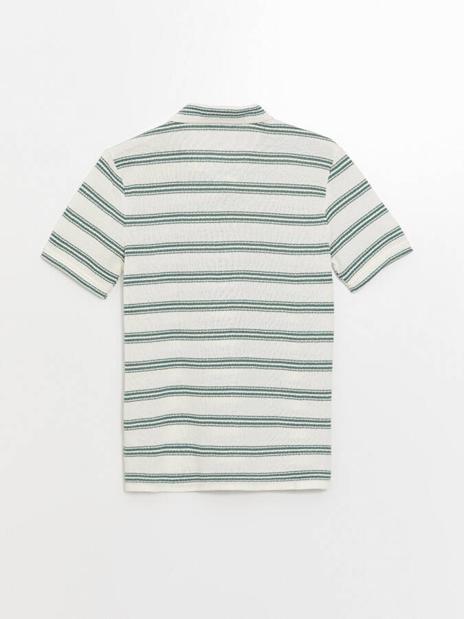 Men's Striped Cotton Polo Shirt with Short Sleeves - 7