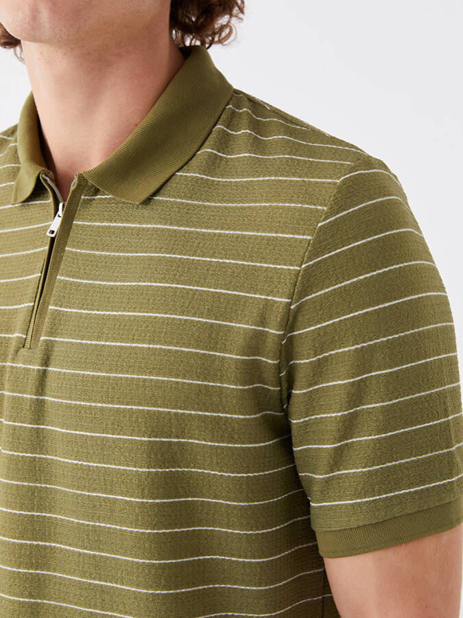 Men's Striped Short Sleeve Polo Shirt - 4