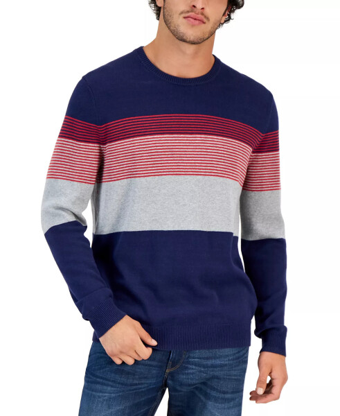 Men's Striped Sweater, Created for Macy's Navy Blue - 1