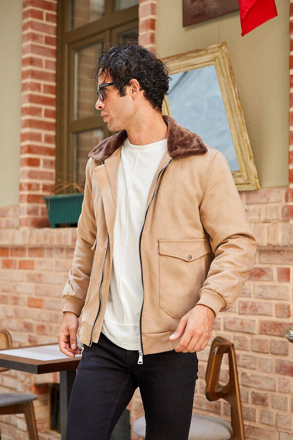 Men's suede jacket with fur collar - 4