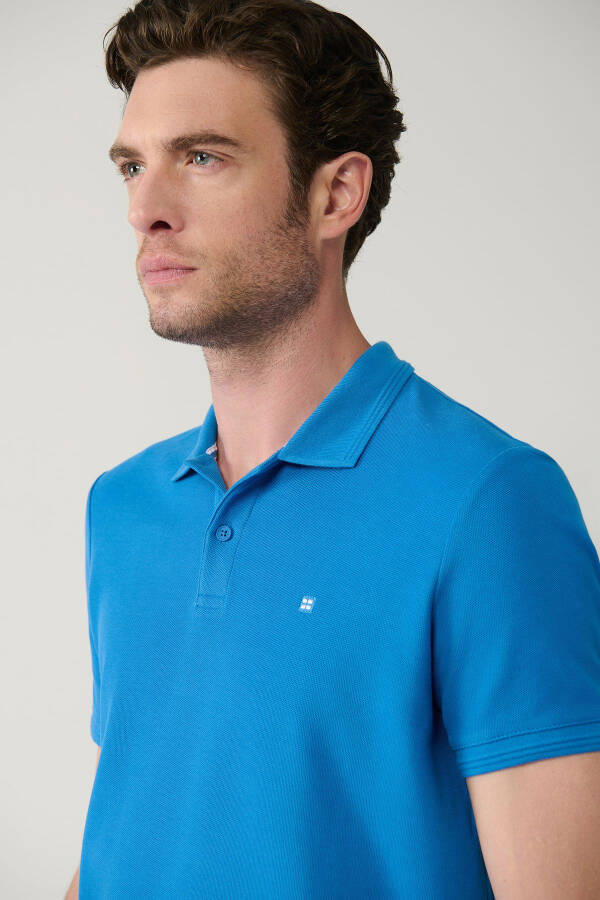 Men's Teal 100% Cotton Quick Dry Regular Fit Non-Wrinkle Polo Collar T-shirt B001032 - 7