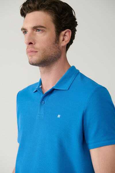 Men's Teal 100% Cotton Quick Dry Regular Fit Non-Wrinkle Polo Collar T-shirt B001032 - 2